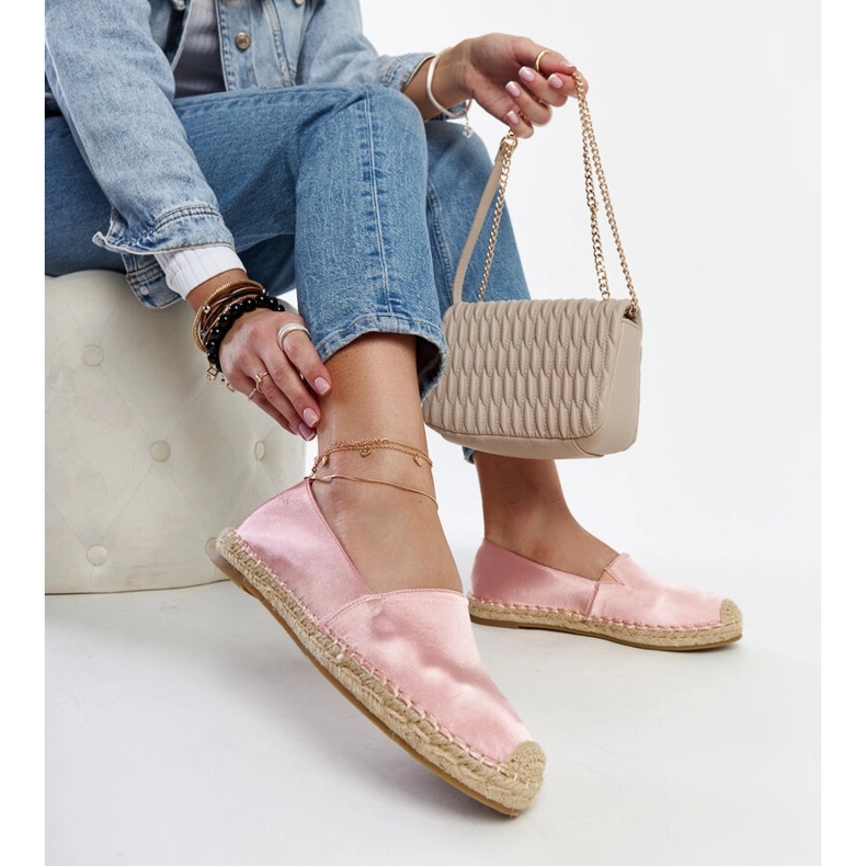 Lyserøde skinnende espadriller med Caithlin platform 1