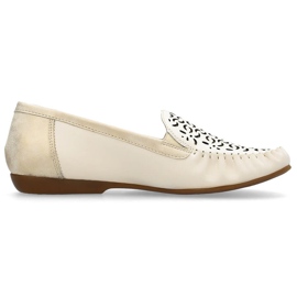 Komfortable sko i læder, gennembrudte mokkasiner til kvinder, beige Rieker L6350-60 15