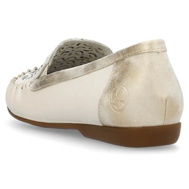 Komfortable sko i læder, gennembrudte mokkasiner til kvinder, beige Rieker L6350-60 1
