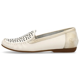 Komfortable sko i læder, gennembrudte mokkasiner til kvinder, beige Rieker L6350-60 2