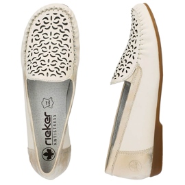 Komfortable sko i læder, gennembrudte mokkasiner til kvinder, beige Rieker L6350-60 4