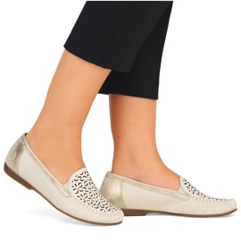 Komfortable sko i læder, gennembrudte mokkasiner til kvinder, beige Rieker L6350-60 5