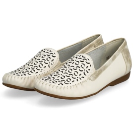 Komfortable sko i læder, gennembrudte mokkasiner til kvinder, beige Rieker L6350-60 6