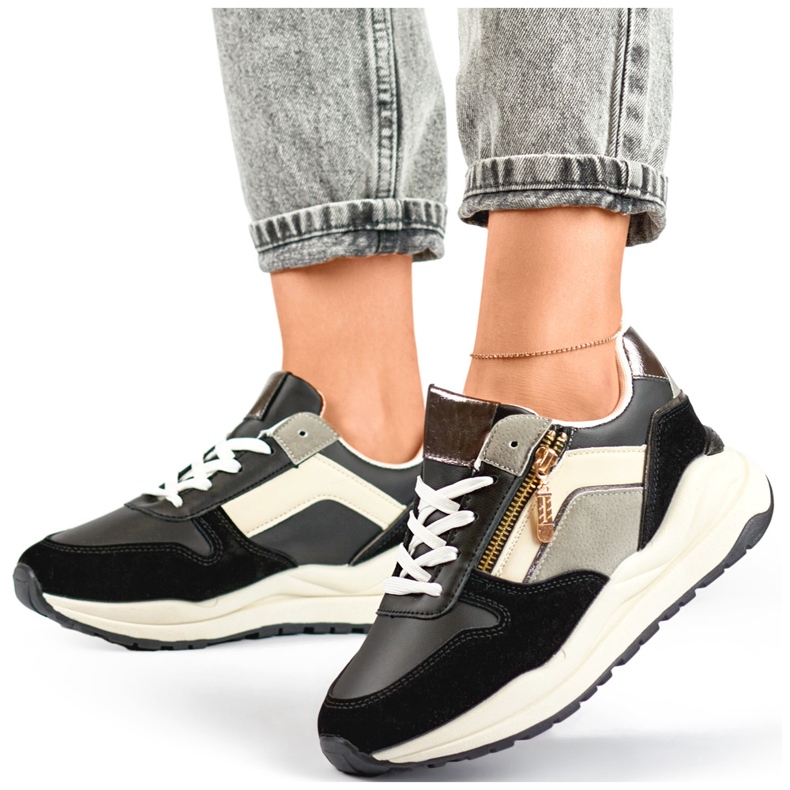 Afslappede sportssko til kvinder, sorte sneakers 2