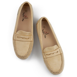 Kvinders beige ruskindsmokkasiner, komfortable mokkasiner 1