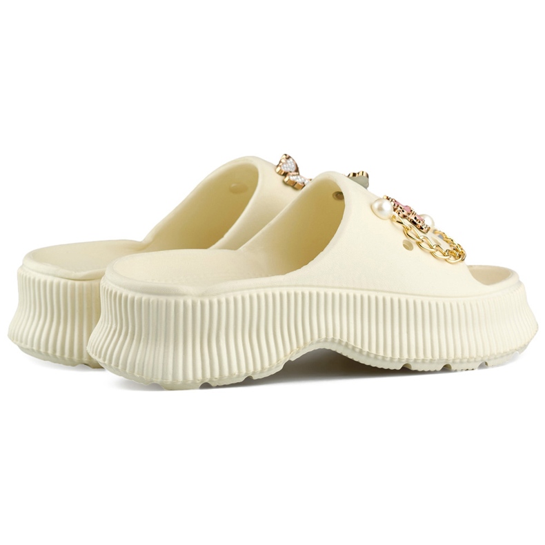 Damebeige gummiflip-flops med dekorationer 1