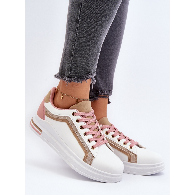 Beige damesneakers med glitter Elnami hvid 2
