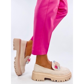 Stefani Beige platform loafers med sten 2