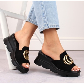 Kvinders suede wedge hjemmesko, sorte, Vinceza 58295 1