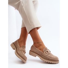 Kvinders gennembrudte mokkasiner med dekoration, Beige Talesse 1