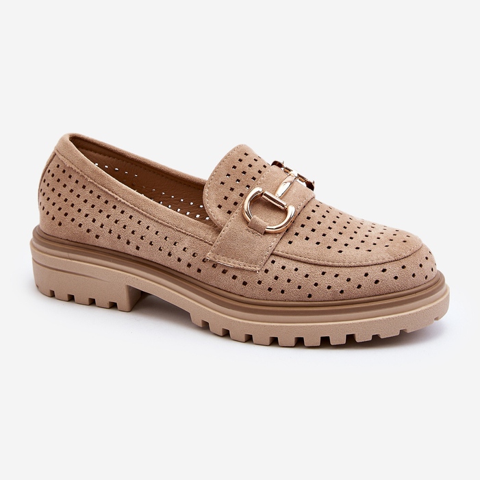 Kvinders gennembrudte mokkasiner med dekoration, Beige Talesse 2