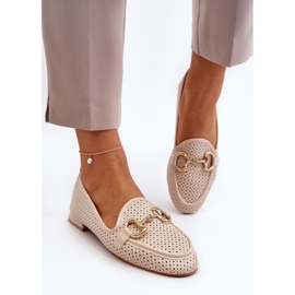 Damemokkasiner med flad hæl med dekoration, beige Iluvana 4