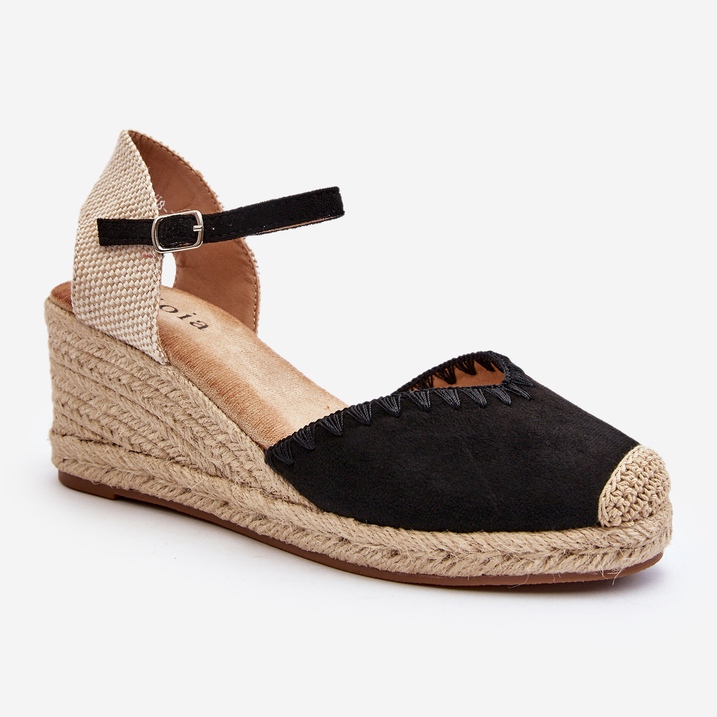 Espadrillesandaler i ruskind med fletning, sort Raylin 1