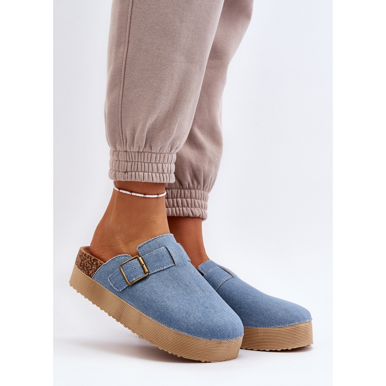 Dame denim flip-flops træsko på platform Blå Jorffia 2