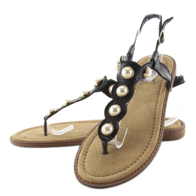 Flip-flops med store perler LL-75 Sort 2