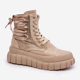 Beige Wonise høje sneakers til kvinder på en massiv platform 1