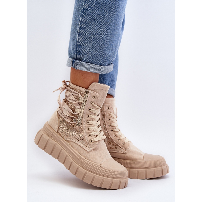 Beige Wonise høje sneakers til kvinder på en massiv platform 2