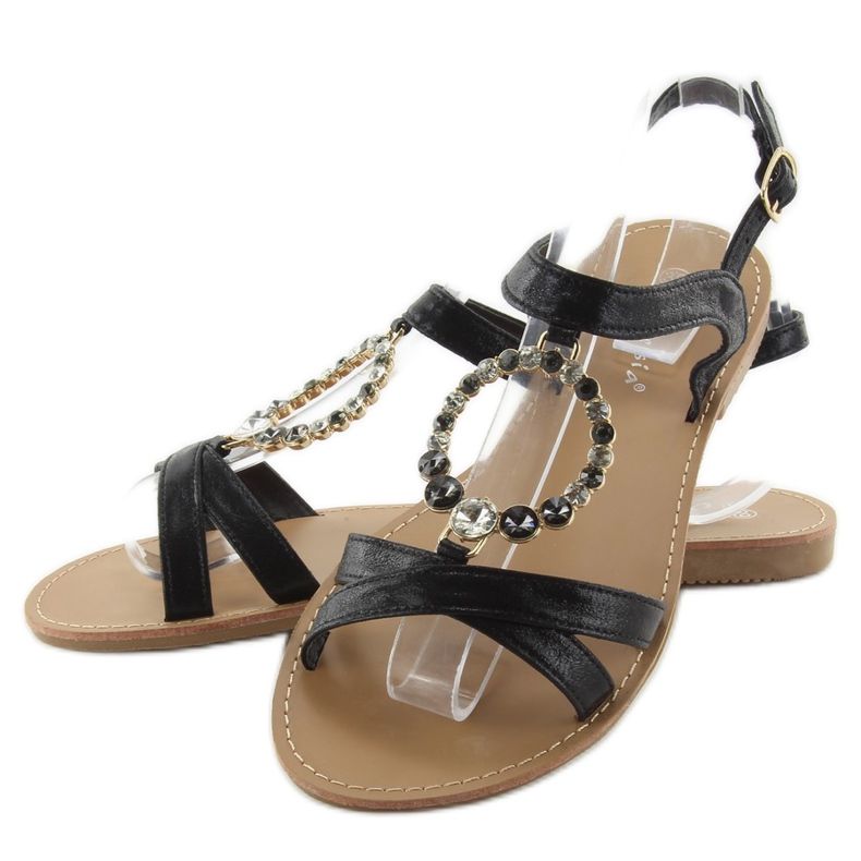 Sandaler med dekorative sorte sten 2