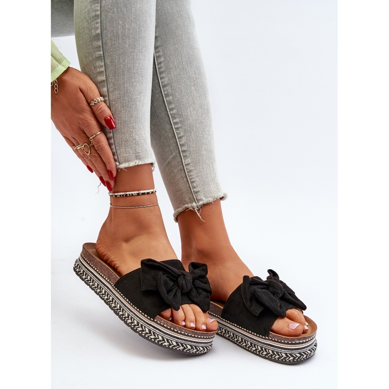 Platform flip-flops til kvinder med sløjfe, sort Evatria 1