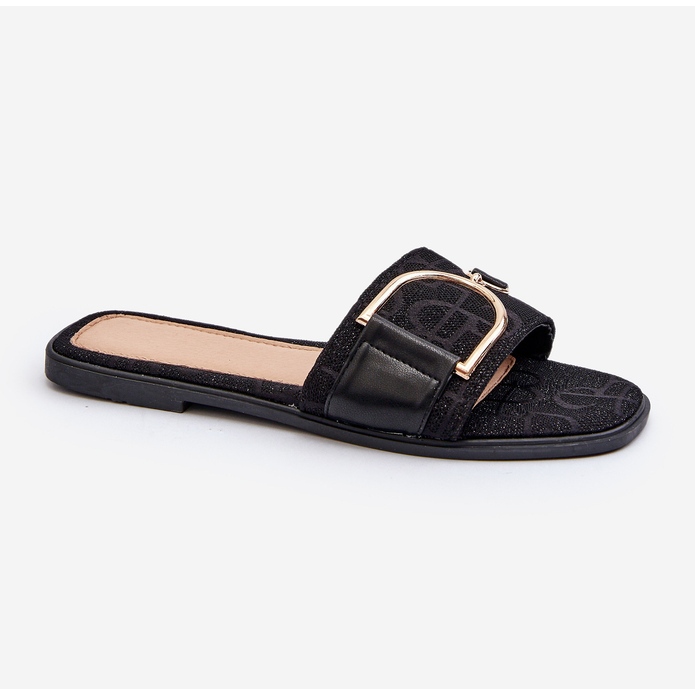 Skinnende dameflip-flops med dekorerede sorte toppe 1