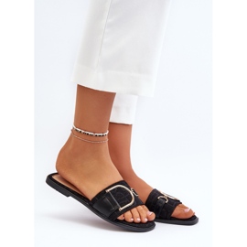 Skinnende dameflip-flops med dekorerede sorte toppe 2