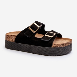 Kvinders Platform Flip Flops med spænder Sort Lolpey 1
