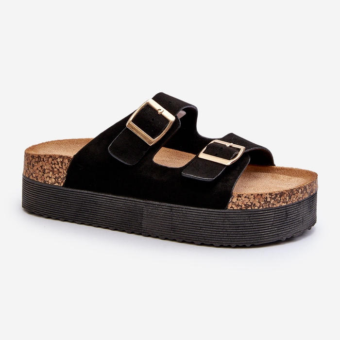 Kvinders Platform Flip Flops med spænder Sort Lolpey 1