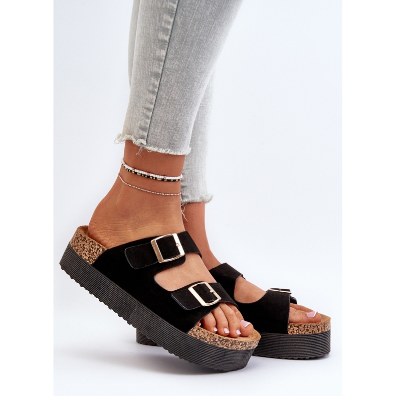 Kvinders Platform Flip Flops med spænder Sort Lolpey 2