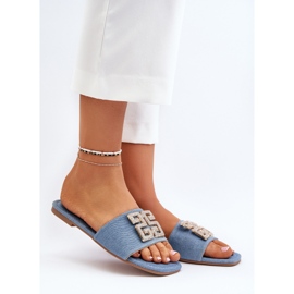 Dame denim flip-flops med flad hæl og dekoration, blå Inaile 1