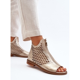 Zazoo 977/L gennembrudt læder sandaler med lynlås, guld gylden 5