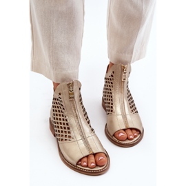 Zazoo 977/L gennembrudt læder sandaler med lynlås, guld gylden 7