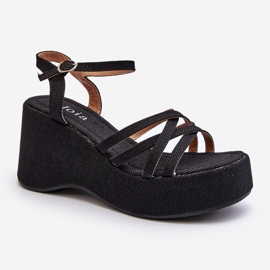 Sorte Oporia Platform og Wedge Sandaler 2