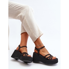Sorte Oporia Platform og Wedge Sandaler 1