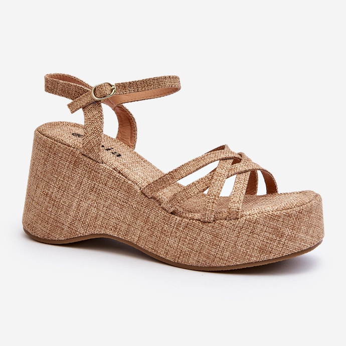 Beige platform og kilesandaler Oporia 2