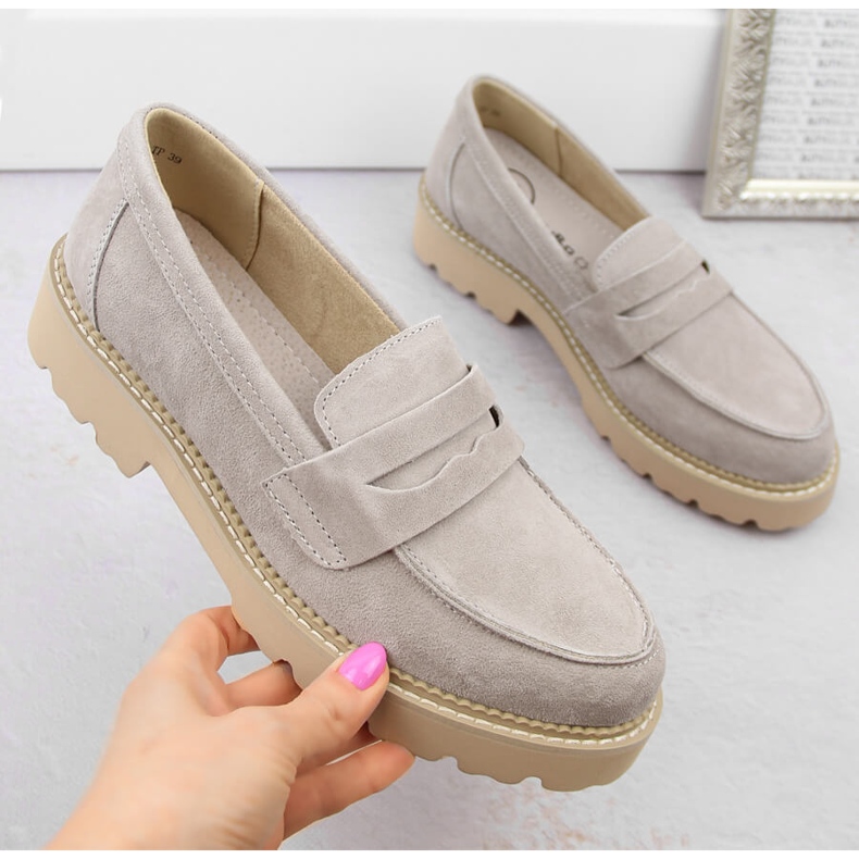 Læder ruskindsko kvinders taupe mokkasiner Filippo DP6090 beige 1