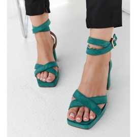 Højhælede Salla-sandaler i grønne ruskind 7
