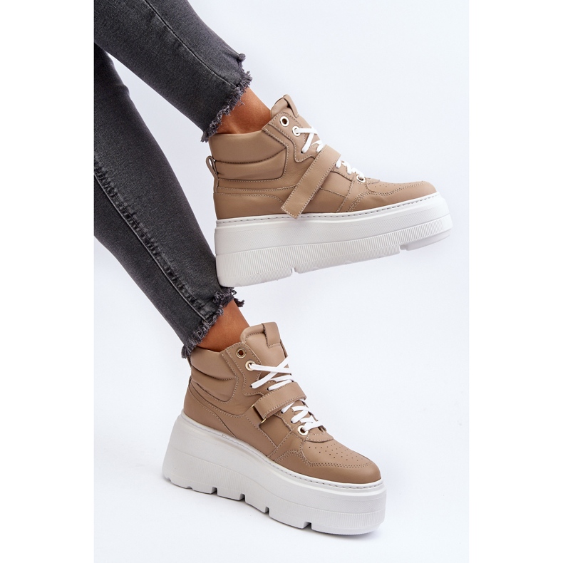 Zazoo 3450 Sneakers i læder til kvinder, beige 1