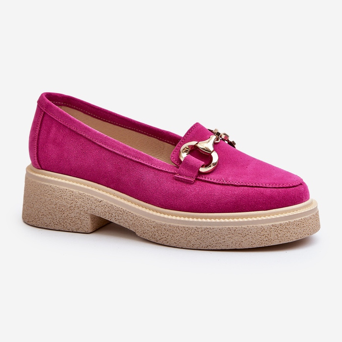 Zazoo 3429 ruskindsmokkasiner til kvinder med Fuchsia-dekoration lyserød 2