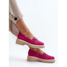 Zazoo 3429 ruskindsmokkasiner til kvinder med Fuchsia-dekoration lyserød 1