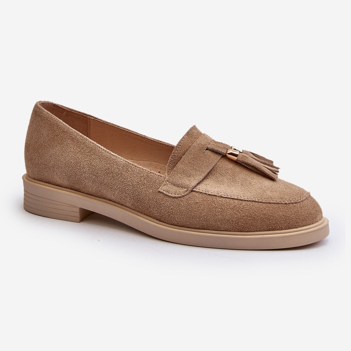 Zazoo 3420 Suede Kvinders loafers med flade hæle beige 2