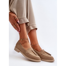 Zazoo 3420 Suede Kvinders loafers med flade hæle beige 1