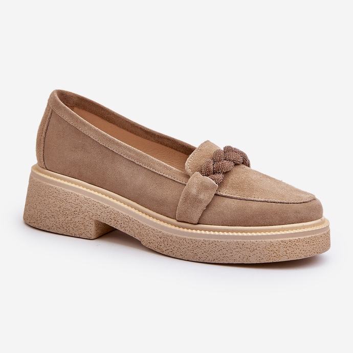 Zazoo 3429/W ruskindsmokkasiner til kvinder med dekoration, beige 1
