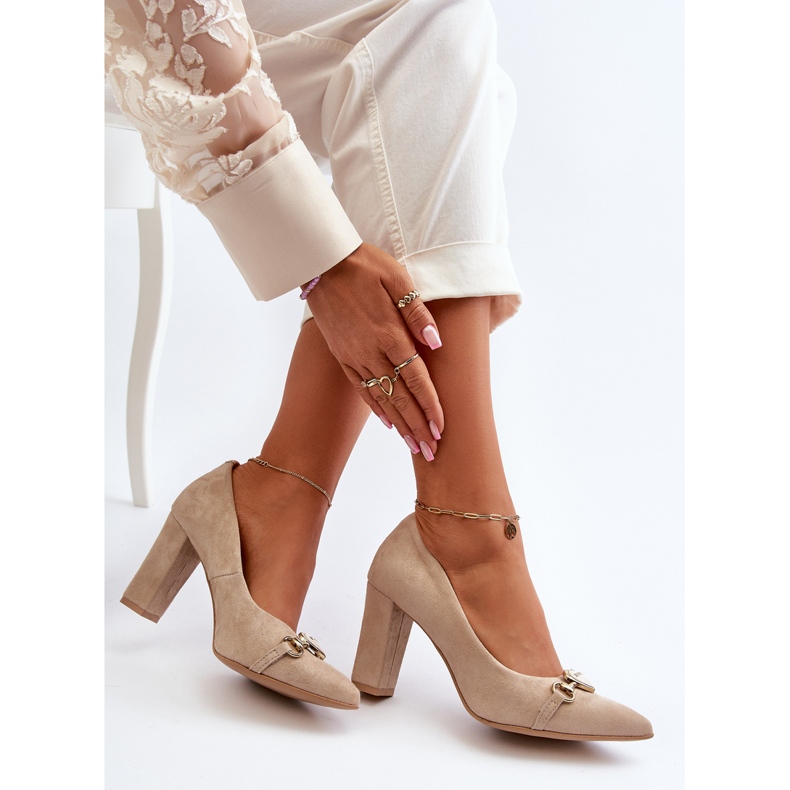 Zazoo 2453/OS Suede højhælede pumper med cappuccinohjerte beige 1