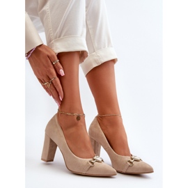Zazoo 2453/OS Suede højhælede pumper med cappuccinohjerte beige 2