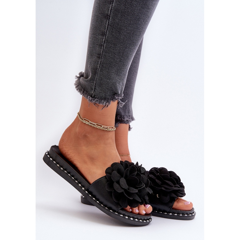 Dameflip-flops dekoreret med blomster Sort Cellanen 2