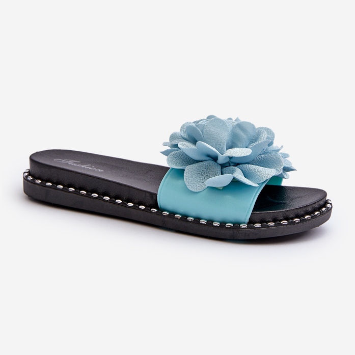 Dameflip-flops dekoreret med blomster, blå cellanen 1