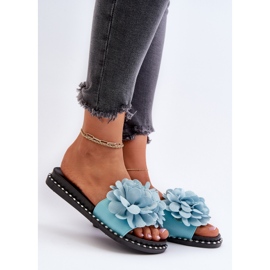 Dameflip-flops dekoreret med blomster, blå cellanen 2