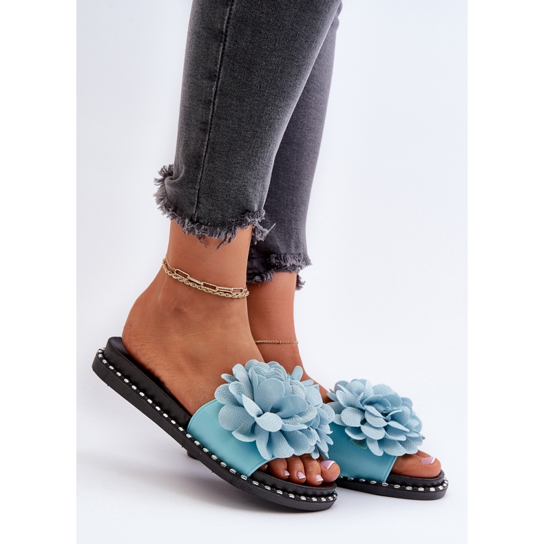 Dameflip-flops dekoreret med blomster, blå cellanen 2