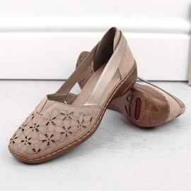 Læder behagelige sommer-slip-on sko til kvinder, beige Rieker 41356-60 3