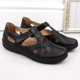 Læder behagelige gennembrudte sko med velcro, sort Helios 423.011 1